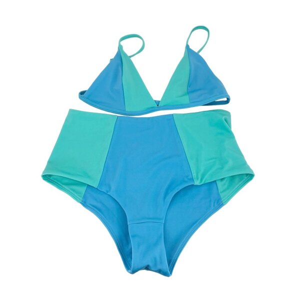 Parade Blue Crush Bikini Womens Small Blue High Waist Color Block Triangle - Picture 2 of 11